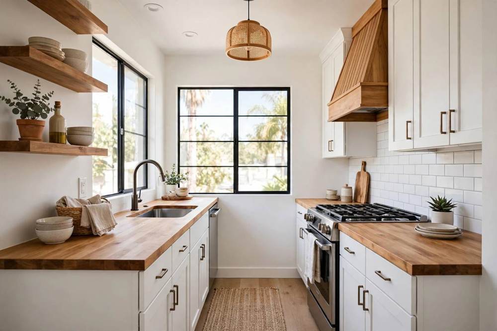 Modern kitchen with white cabinetry, stone countertops, and a large island