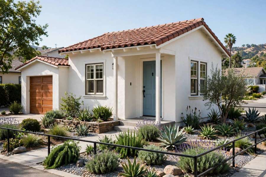 Exterior painting on a stucco home wall in a San Fernando whole-home project.