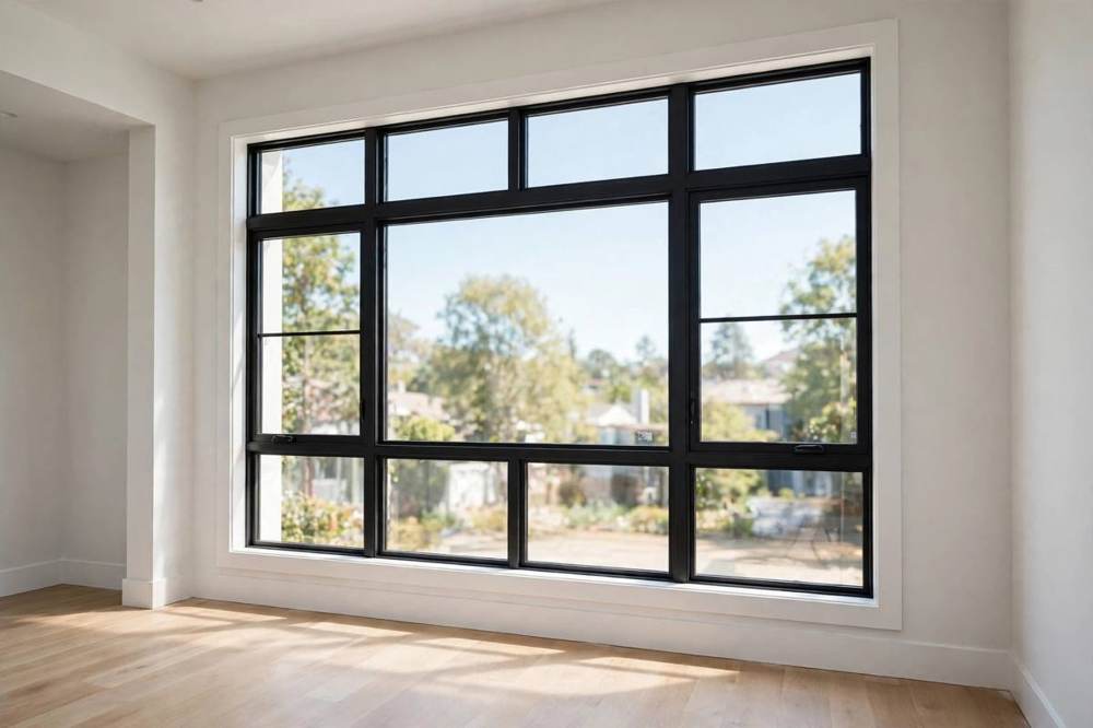 Worker fitting a replacement window in a San Fernando home remodel.